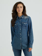 Pard's Western Shop Wrangler Embroidered Denim Western Snap Blouse for Women