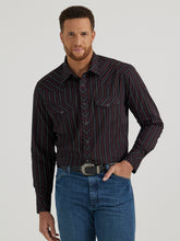 Pard's Western Shop Wrangler Silver Edition Dark Black/Red Stripe Snap Western Shirt for Men