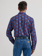 Wrangler Men's Vibrant Blue Checotah Vertical Print Snap Western Shirt