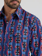 Wrangler Men's Vibrant Blue Checotah Vertical Print Snap Western Shirt