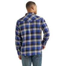 Wrangler Retro Blue/Black/White Plaid Flannel Snap Western Shirt for Men
