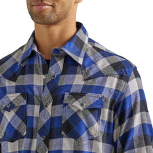 Wrangler Retro Blue/Black/White Plaid Flannel Snap Western Shirt for Men