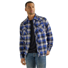 Pard's Western Shop Wrangler Retro Blue/Black/White Plaid Flannel Snap Western Shirt for Men