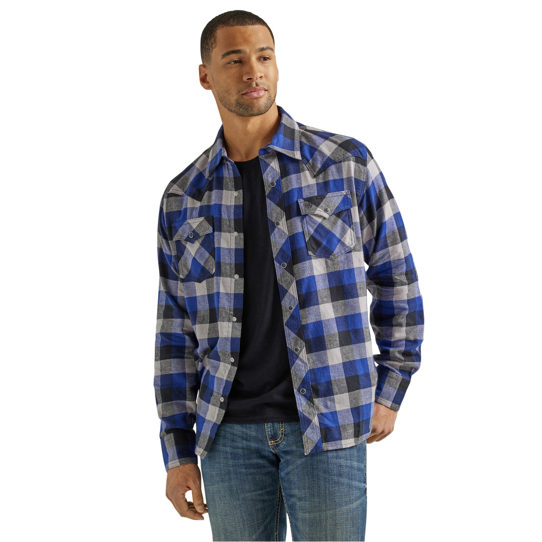 Wrangler Retro Blue/Black/White Plaid Flannel Snap Western Shirt for M Pard's Western Shop Wrangler Retro Blue/Black/White Plaid Flannel Snap Western Shirt for M Pard's Western Shop