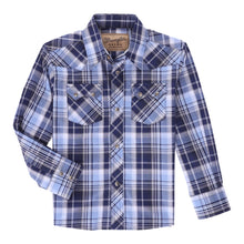 Pard's Western Shop Boys Wrangler Retro Navy/Light Blue/White Plaid Western Snap Shirt