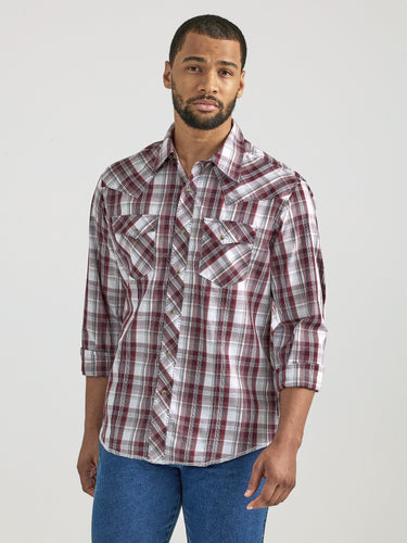 Pard's WEstern Shop Wrangler Red/White/Gray Plaid Fashion Snap Western Shirt for Men