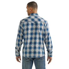 Men's Wrangler Retro Premium BluelWhite/Gray Aztec Print Plaid Snap Western Shirt