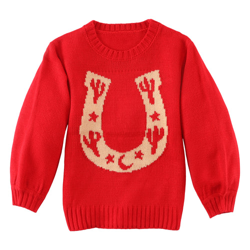 Pard's Western Shop Wrangler Girls Red Horseshoe Sweater
