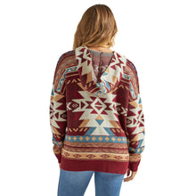 Women's Wrangler Retro Burgundy Multi Aztec Print Full Zip Hooded Sweater