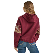 Wrangler Women's Burgundy Pullover Crop Hoodie with Cowboy Panorama Graphics