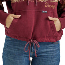 Wrangler Women's Burgundy Pullover Crop Hoodie with Cowboy Panorama Graphics