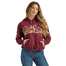 Pard's Western Shop Wrangler Women's Burgundy Pullover Crop Hoodie with Cowboy Panorama Graphics