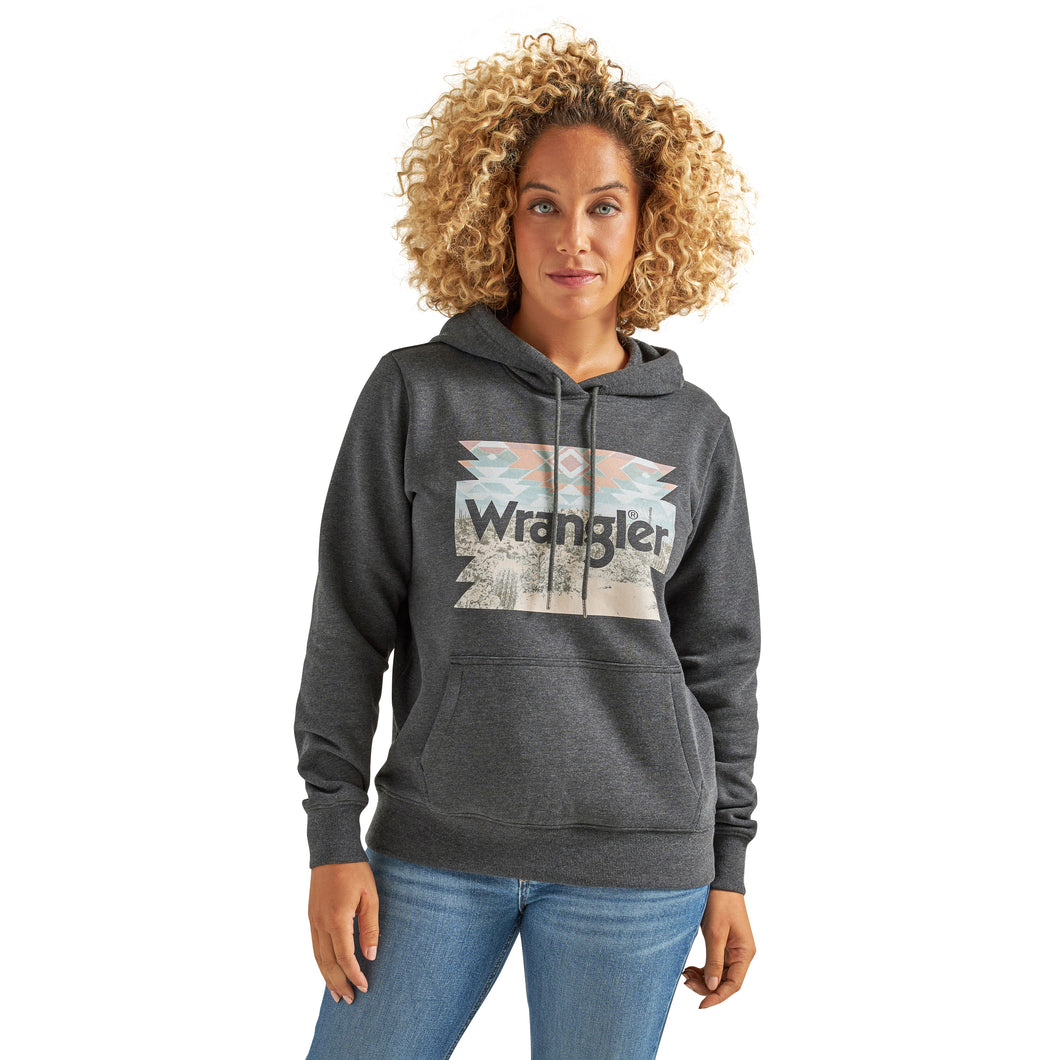 Pard's Western Shop Wrangler Women's Charcoal Pullover Hoodie with Southwest Desert Graphics
