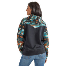 Wrangler Women's Black Pullover Hoodie with Teal Aztec Print Sleeves
