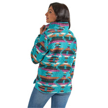 Wrangler Women's Heavyweight Teal Multi Aztec Print 1/4 Zip Sherpa Pullover
