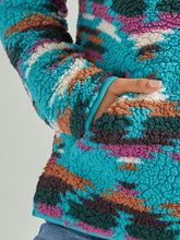 Wrangler Women's Heavyweight Teal Multi Aztec Print 1/4 Zip Sherpa Pullover