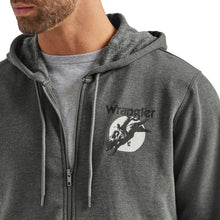 Wrangler Men's Charcoal Full Zip Hoodie with Bull Rider "Long Live Cowboys" Graphics