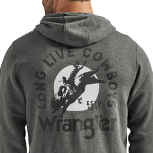 Wrangler Men's Charcoal Full Zip Hoodie with Bull Rider "Long Live Cowboys" Graphics