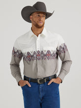 Pard's Western shop Wrangler Men's White/Gray Checotah Aztec Border Print Western Snap Shirt