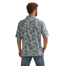 Wrangler Coconut Cowboy Blue Surfing Cowboy Print Short Sleeve Snap Camp Shirt