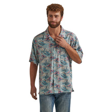 Pard's Western Shop Wrangler Coconut Cowboy Blue Surfing Cowboy Print Short Sleeve Snap Camp Shirt