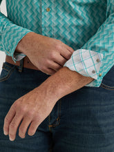 Men's Wrangler 20X Competition Advanced Comfort Green/White Weave Print Western Snap Shirt