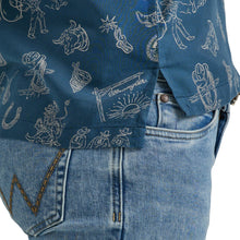 Women's Wrangler Retro Blue Rodeo Print Short Sleeve Snap Camp Shirt