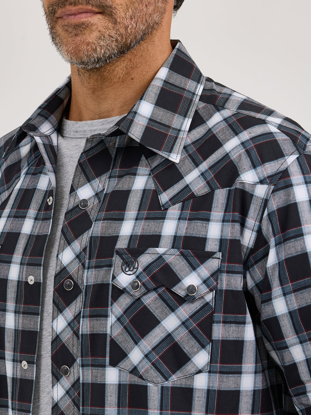 black and white plaid dress shirt mens Men's Cotton Black & White Plaid Contemporary Fit Spread Collar Wrinkle Free Dress Shirt, 17 / 36/37