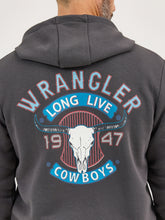 Wrangler Men's Grey "Long Live Cowboys" Hoodie with Steer Skull Graphics