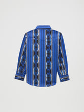 Wrangler Boy's Checotah Bold Blue Veritcal Aztec Print Western Snap Shirt