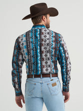 Wrangler Men's Checotah Turquoise/Burgundy/Grey Aztec Print Western Snap Shirt
