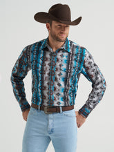 Pard's Western Shop Wrangler Men's Checotah Turquoise/Burgundy/Grey Aztec Print Western Snap Shirt