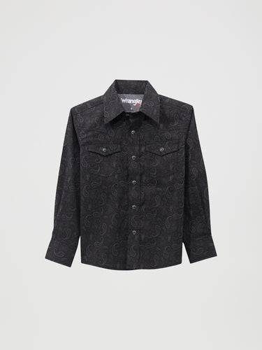 Pard's Western Shop Wrangler Boys Black Paisley Print 20X Competition Advanced Comfort Snap Western Shirt