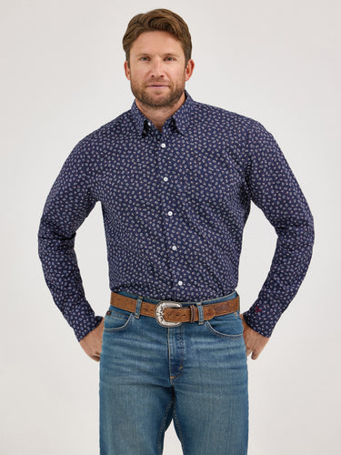 Pard's Western Shop  Wrangler Cody Johnson Collection Navy Paisley Print Button-Down Shirt for Men