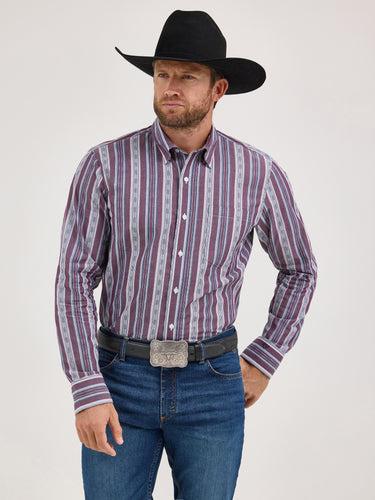 Pard's Western Shop Wrangler Cody Johnson Collection Mauve Stripe Button-Down Shirt for Men