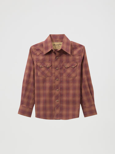 Pard's Western shop Wrangler Retro Boy's Rust Plaid Western Snap Shirt