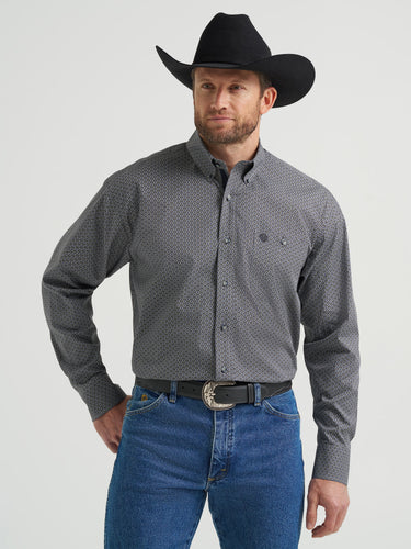 Pard's Western Shop Wrangler George Strait Collection Black/Grey Geometric Print Button-Down Shirt