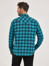 Wrangler Retro Teal Plaid Flannel Snap Western Shirt for Men