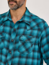 Wrangler Retro Teal Plaid Flannel Snap Western Shirt for Men