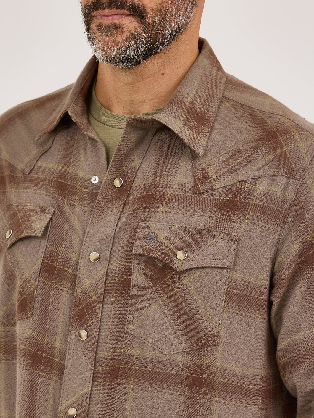 mens brown plaid dress shirt Men's TEK Western Brown Plaid Flannel Long Sleeve Shirt