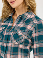 Wrangler Women's Pink/Teal Plaid Flannel Snap Western Blouse