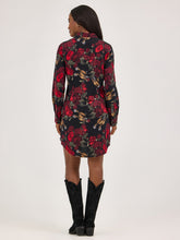 Wrangler Women's Black/Red Flowers & Spurs Print Western Snap Shirt Dress