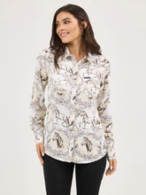Pard's Western Shop Wrangler Women's Cream Saddle Up Horse Print Western Snap Retro Blouse