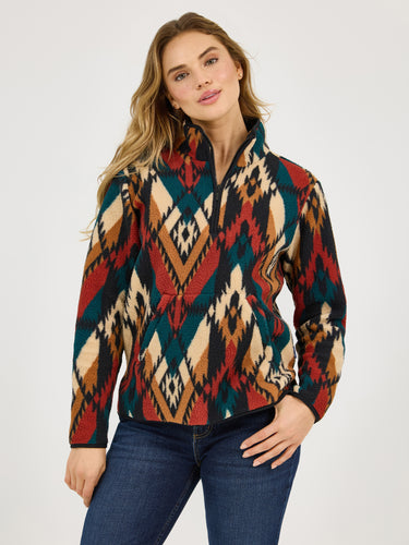 Pard's Western shop Wrangler Retro Women's Multi Colored Southwest Print 1/4 Zip Sherpa Pullover