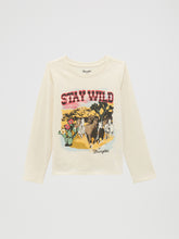 Wrangler Girls "Stay Wild" Cream Long Sleeve T-Shirt with Wild Horses in the Desert Graphics