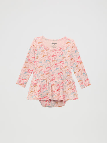 Pard's Western shop Wrangler Baby Girl's Pink Horse Print Skirted Bodysuit