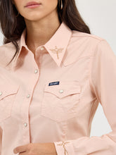 Wrangler Women's Pink Snap Western Blouse with Decorative Embroidered Collar