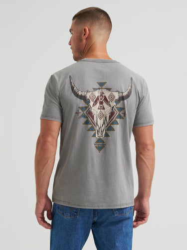 Pard's Western Shop Wrangler Men's Southwest Steer Skull Heather Grey Graphic T-Shirt