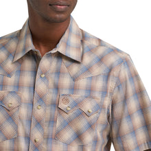Wrangler Men's Tan/Blue Plaid Retro Short Sleeve Western Snap Shirt