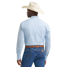 Wrangler Men's Sky Blue Stripe Wrinkle Resist Western Snap Shirt